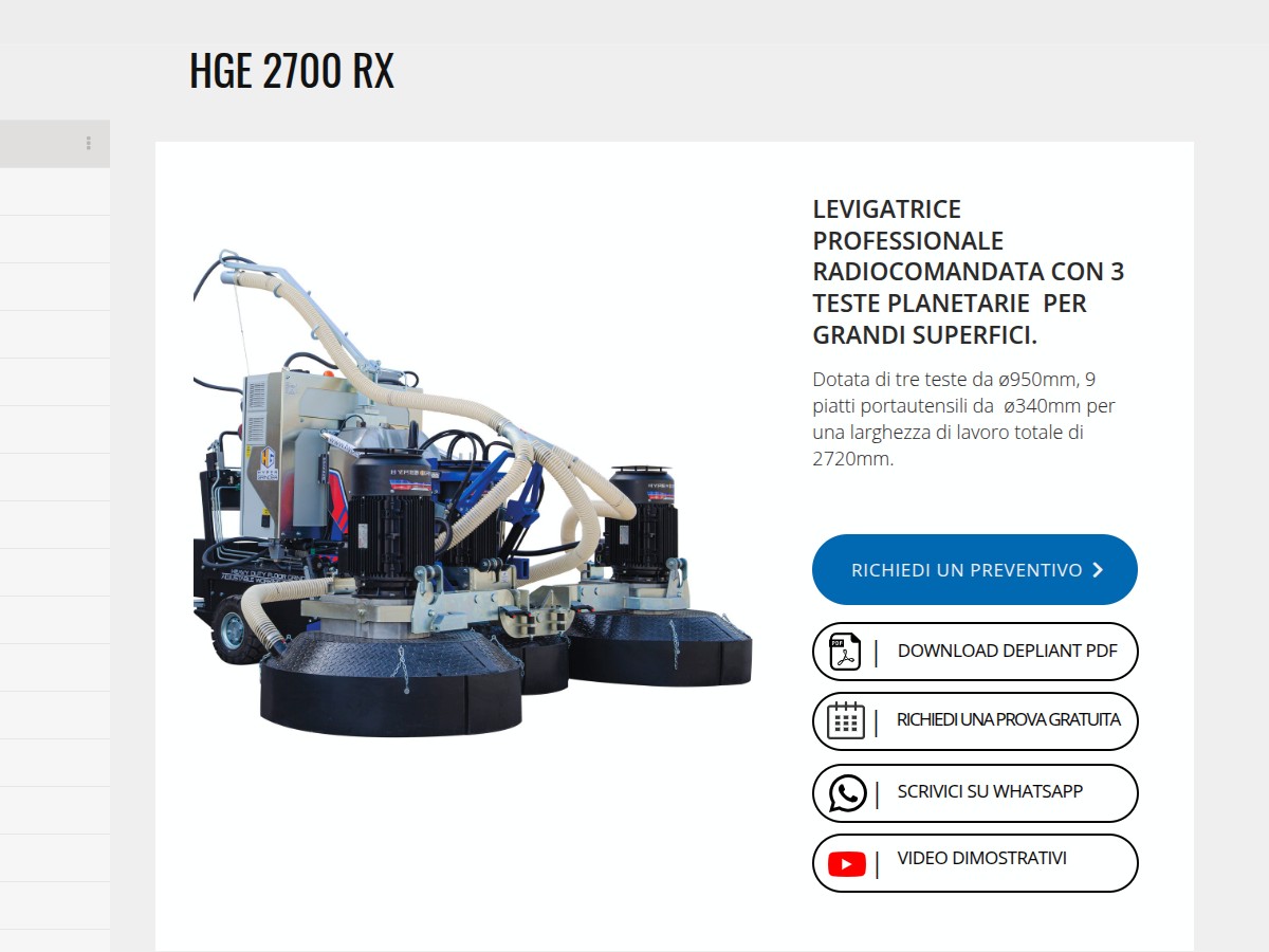 Levigatrice professionale per pavimenti Hyper Grinder HGE RX per grandi superfici